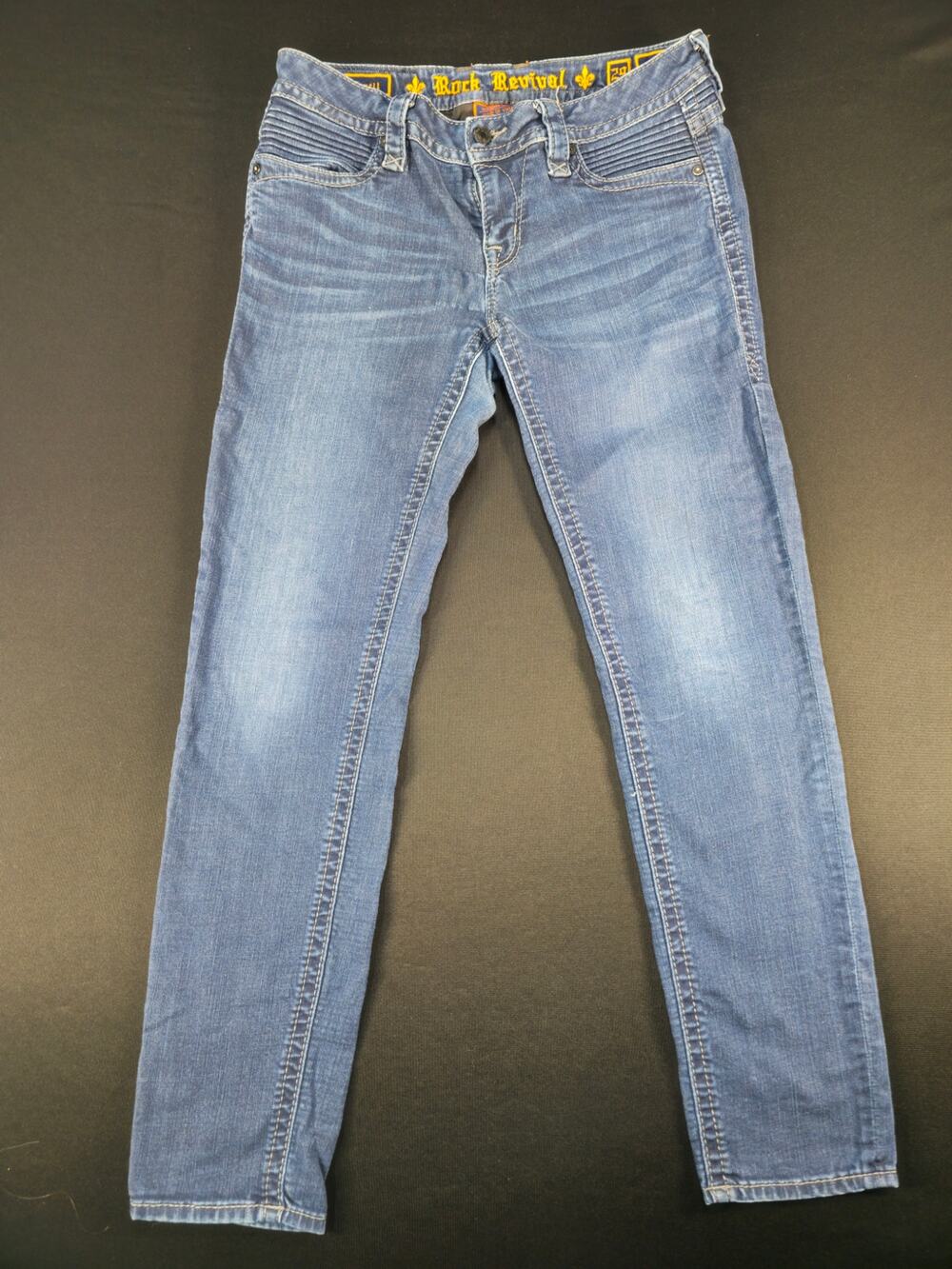 Rock Revival Janeil Skinny Jeans Womens 29 Blue Moto‎ Pleated Stretch PR1013S1